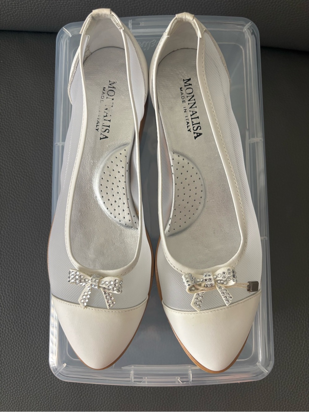 Monnalisa White Girls' Crystal Bow Ballet Flats
